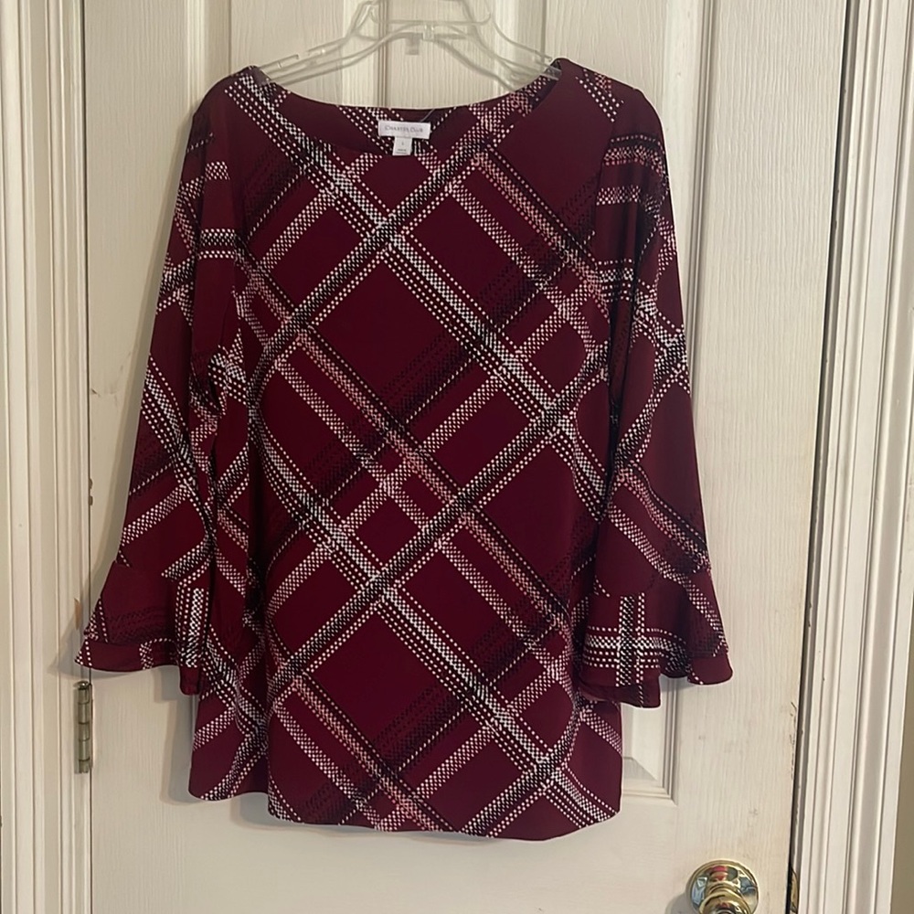 Charter Club red plaid flutter sleeve blouse